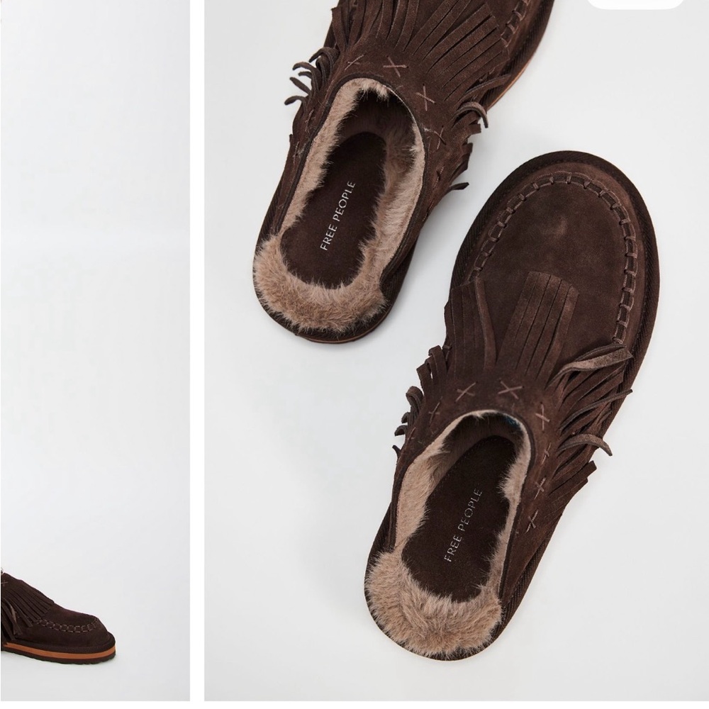 Free People Fallon Fringe Mules Chocolate Suede size 8.5 NIB
